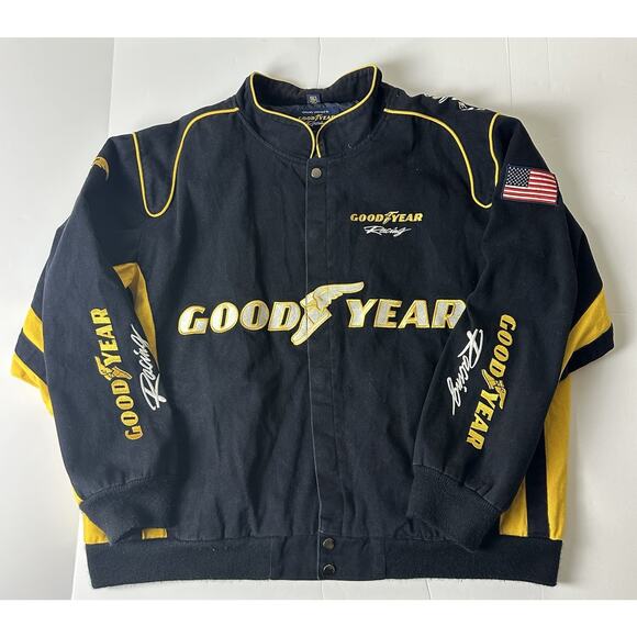 Goodyear Racing NASCAR Jacket XL Blue Yellow Embroidered button-Up Crew - Picture 1 of 9